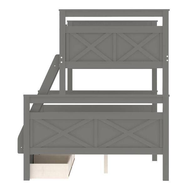 Harper & Bright Designs Gray Twin Over Full Wood Bunk Bed with 2 