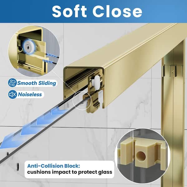 56-60 in. W x 58 in. H Double Sliding Framed Tub Door in Brushed Gold with Clear Tempered Glass