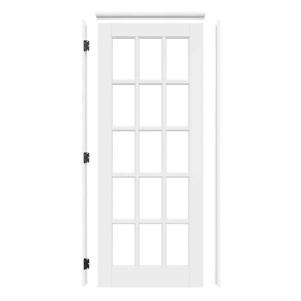 32 in. x 80 in. 15-Lite Clear Glass Right White Solid Core Wood Single Interior Door Kit with Quick Assemble Jamb