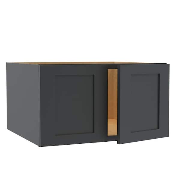 Home Decorators Collection Newport 27 in. W x 24 in. D x 15 in. H Assembled Plywood Wall Bridge Kitchen Cabinet in Deep Onyx with Soft Close