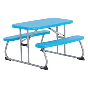 35.4 in. Blue Rectangle Steel and Resin Kids Picnic Table Seats 4