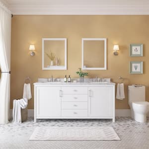 Rockleigh 72 in. W x 22 in. D x 34 in. H Double Sink Bath Vanity in White with Carrara Marble Top