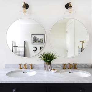 36.1 in. W x 36.1 in. H Silver Round Aluminum Alloy Frame Bathroom Mirror Vanity Wall Mirror