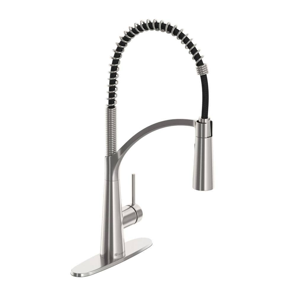 Glacier Bay Brenner Commercial Style Single-Handle Pull-Down Sprayer Kitchen Faucet in Stainless Finish, Silver