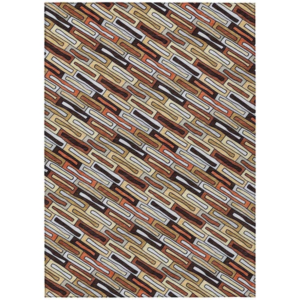 Chantille Machine Washable Indoor/Outdoor Abstract ACN3055 Brick 9 ft. x 12 ft. Area Rug