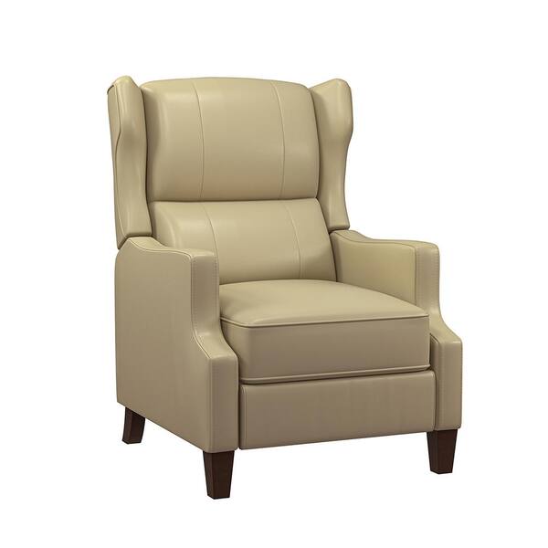 JAYDEN CREATION Leen Beige Genuine Leather Recliner with Solid Wood ...