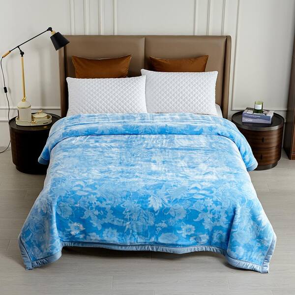 JML Blue Flower 2 Ply A, B Design Embossed Polyester Fleece 87 in