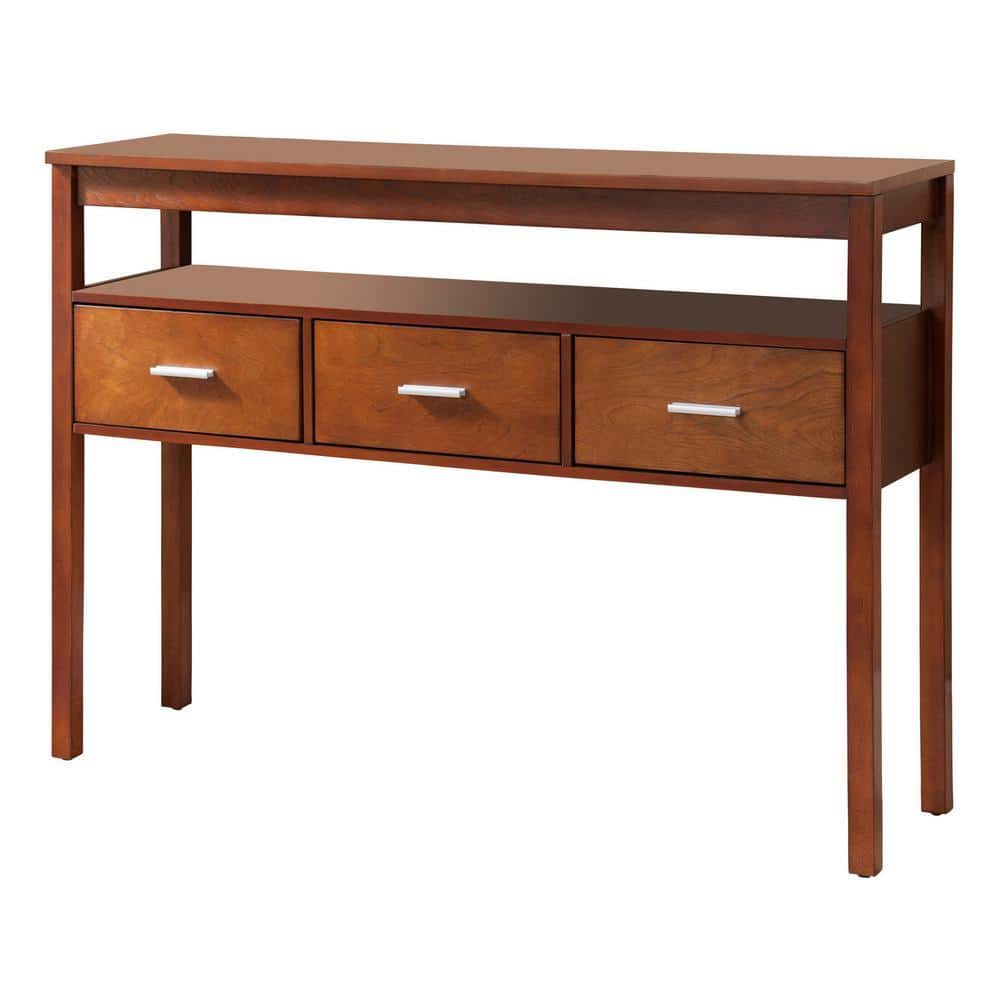 42 in. Walnut Standard Rectangle Wood Console Table with Drawers