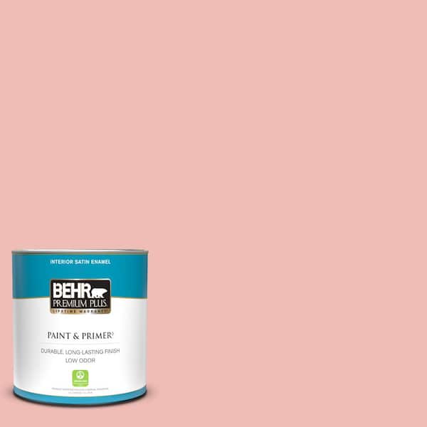BEHR PREMIUM PLUS 1 qt. #BIC-04 Pink Taffy Satin Enamel Low Odor Interior Paint & Primer