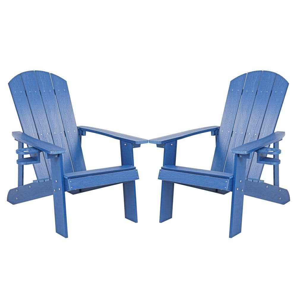 2-Piece Outdoor Lounge Chair HIPS Plastic Adirondack Chair with Cup Holder in Blue price history on PriceWatchPro