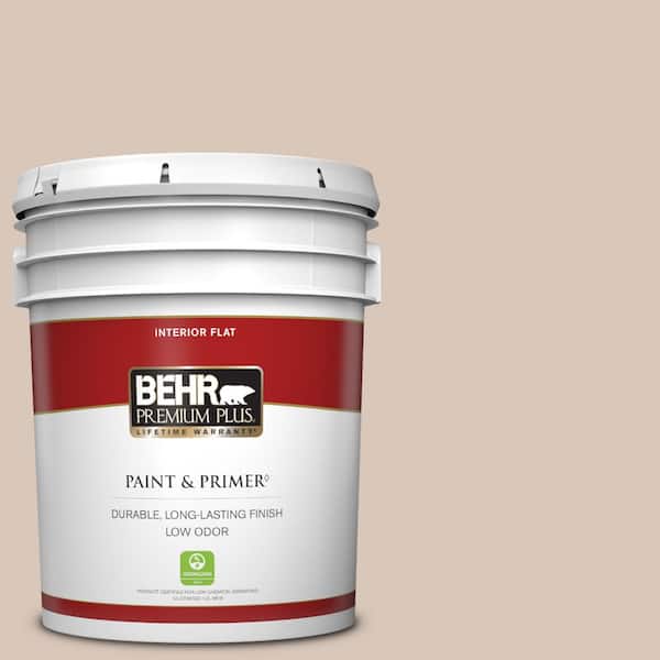 BEHR PREMIUM PLUS 5 gal. #MQ3-38 Suede Beige Flat Low Odor Interior Paint & Primer