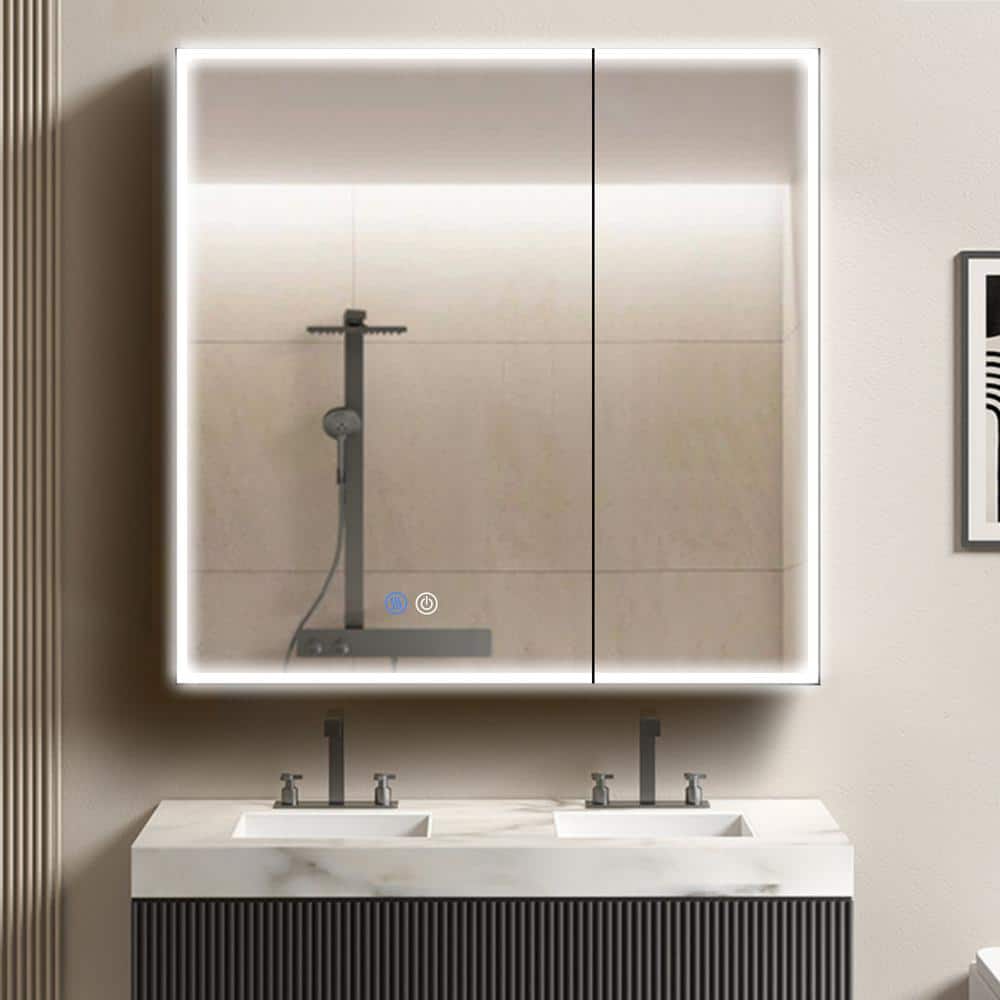 32 in. W x 30 in. H Rectangular Black Aluminum Medicine Cabinets with Mirro
