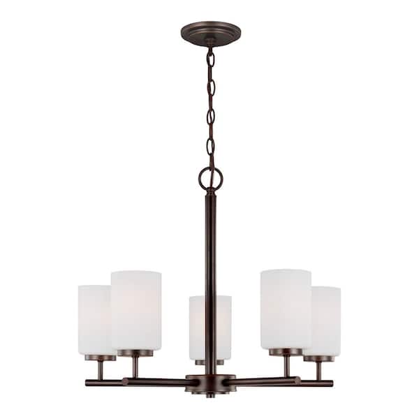 Generation Lighting Oslo 5-Light Burnt Sienna Transitional Contemporary Hanging Chandelier with Cased Opal Etched Glass Shades and LED Bulbs