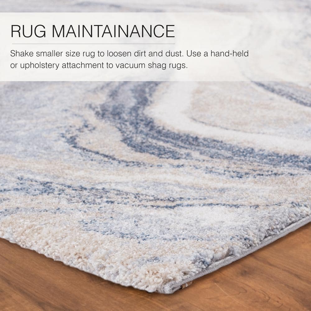 Orion Abstract Blue and Light Gray Shag Area Rug 5' x 7'
