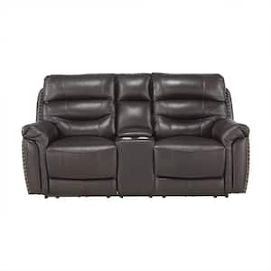 Moapa 77.5 in. W Brown Leather Match Power Double Reclining Loveseat with Center Console, Power Headrests and USB Ports