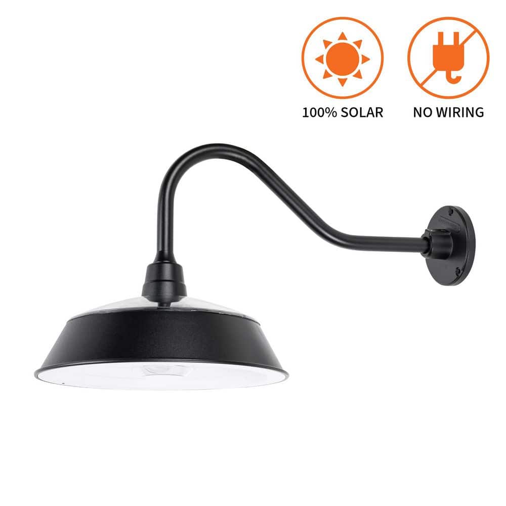 Black Aluminum Solar Barn Light with Gooseneck Design