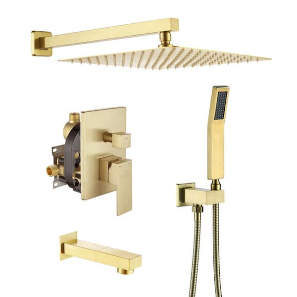 CASAINC 12 in.Wall-Mounted Shower System with Bathtub Faucet in Brushed Gold