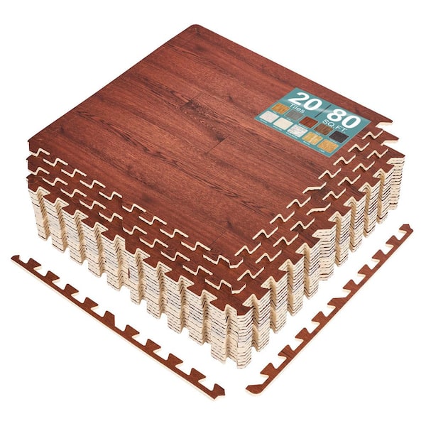 Mahogany Brown Residential 24 in. x 24 in. Interlocking Carpet Tile Square 80 sq. ft., Floor Tiles Foam Mat EVA Tile
