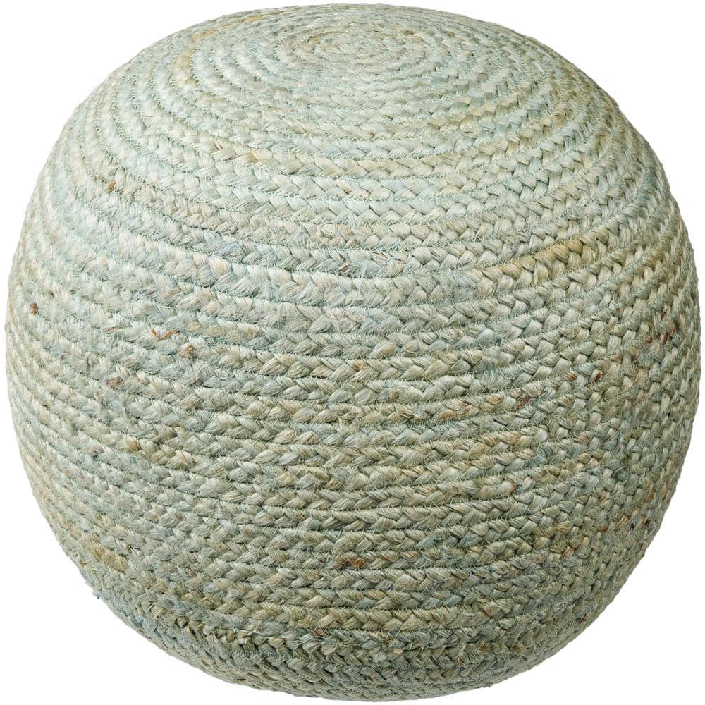 Aqua Round Jute Upholstered Pouf with Polystyrene Beans