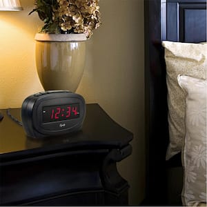 Digital 0.60 in. Red LED Electric Black Alarm Table Clock