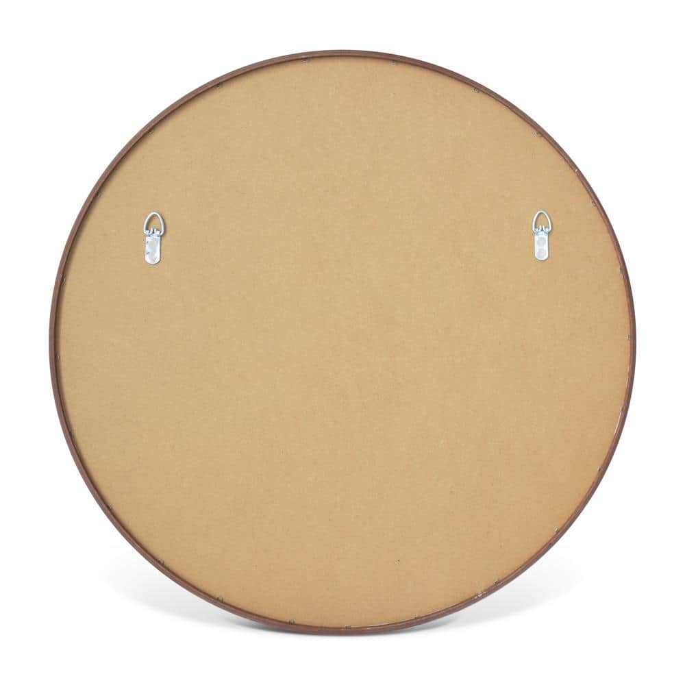 28" Walnut Round Mirror with Wood Frame