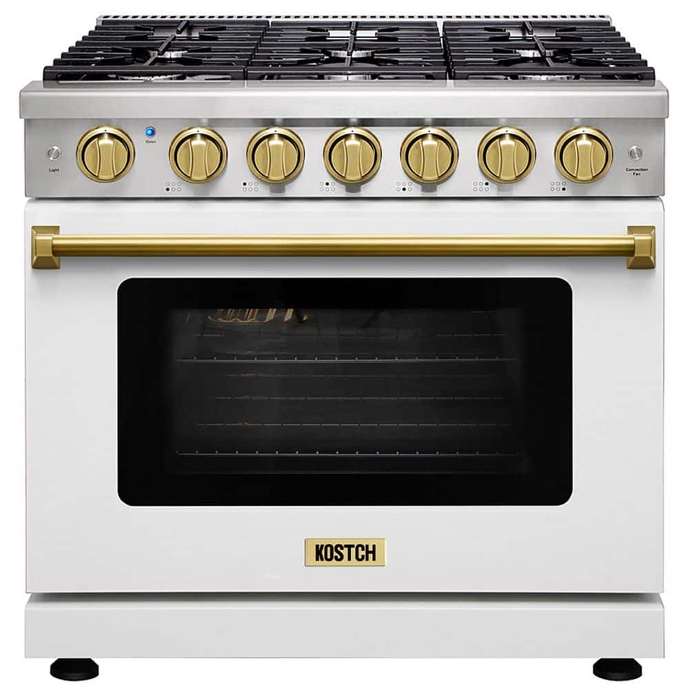 36 in. 6 Burners Freestanding Natural Gas Range with 6.0 cu. ft. Convection Oven in White with Bronze Handle price history on PriceWatchPro