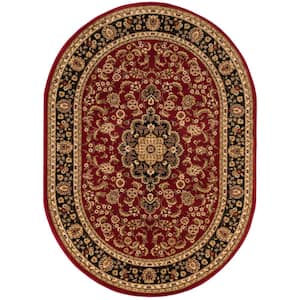 Actual 5'3''x7'3'' Red Oriental Vines 6' Oval Area Rug Border Persian Carpet