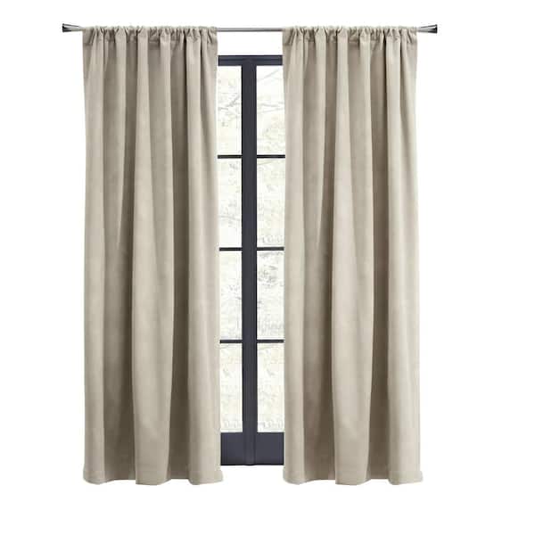 THERMALOGIC Seren Oyster Polyester Velvet 50 in. W x 108 in. L Dual Header Indoor Room Darkening Curtain (Single Panel)
