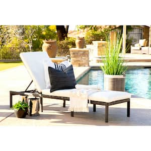 Milano Brown Wicker Outdoor Chaise Lounge with Off White Cushion