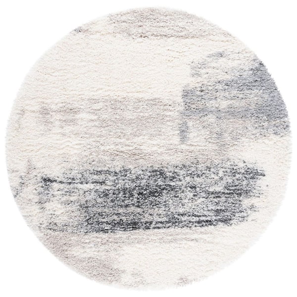 Fontana Shag 7 ft. x 7 ft. Ivory/Gray Gradient Abstract Round Area Rug