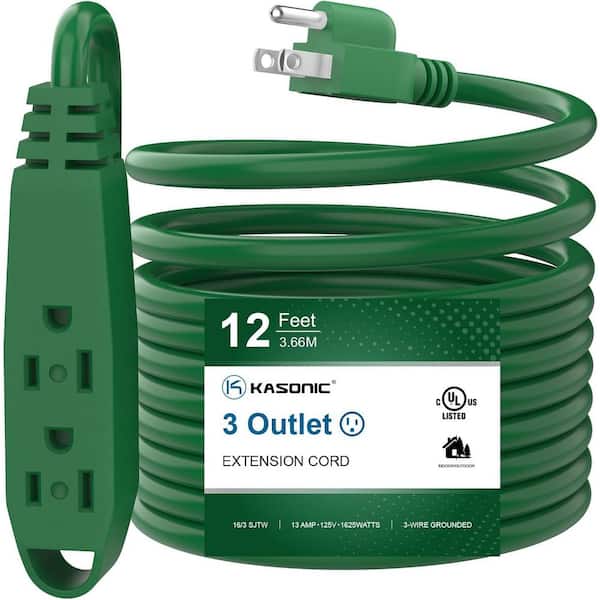 12 ft. 16/3 Heavy Duty Indoor/Outdoor Extension Cord SJTW UL Listed, Green (1-Pack)