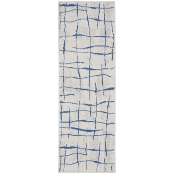 Nourison Whimsicle Ivory Blue 2 ft. x 6 ft. Abstract Kitchen Runner