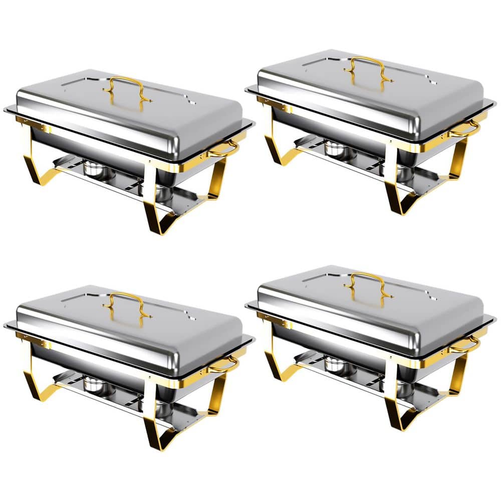 8 qt. Semi Gold Chafing Dish Buffet Set Stainless Steel Food Warmers Complete Set with Food Clip Spoon 4 Pack