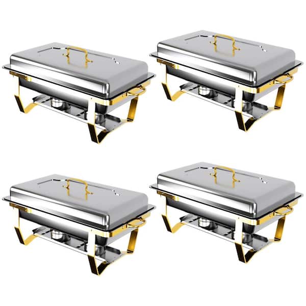 Anqtovp 8 qt. Semi Gold Chafing Dish Buffet Set Stainless Steel Food Warmers Complete Set with Food Clip Spoon 4 Pack