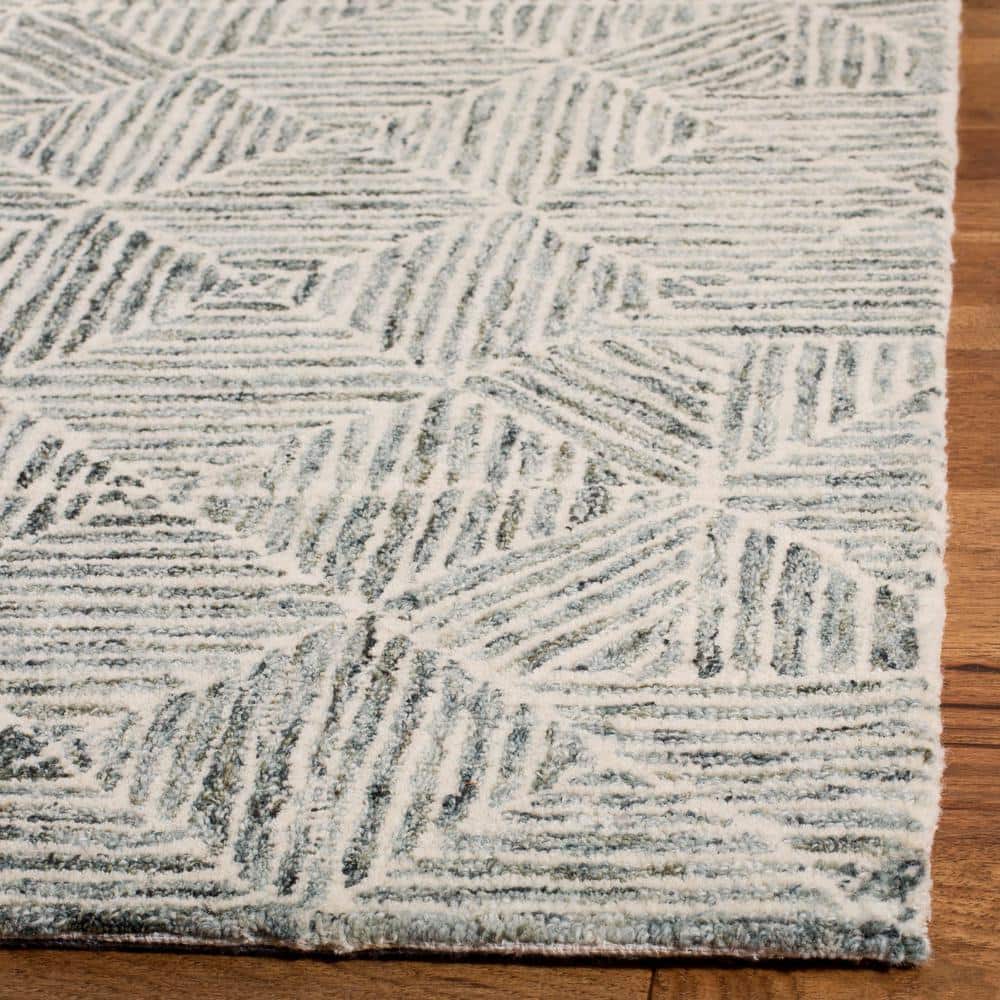 Lush Abstract Light Green Hand-Tufted Wool Area Rug 4' x 6'