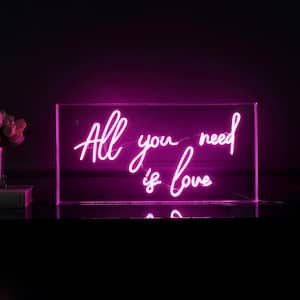 All You Need Is Love 23.63 in. x 11.75 in. Contemporary Glam Acrylic Box USB Operated LED Neon Night Light, Pink