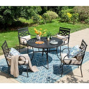 5-Piece Metal Outdoor Dining Set with Beige Cushion