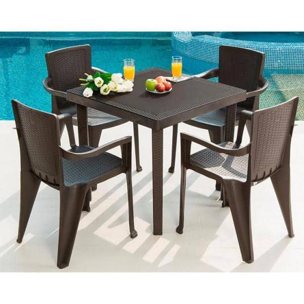 Mq 5 Piece Plastic Resin Outdoor Dinning Set In Espresso Mq400 The Home Depot - Outdoor Resin Patio Dining Set