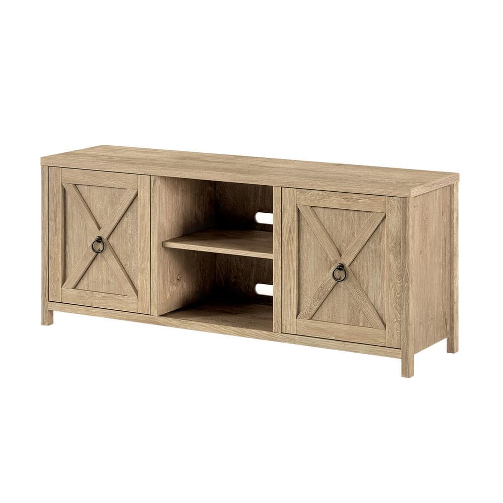 Modern Farmhouse 58" White Oak TV Stand with Hidden Storage