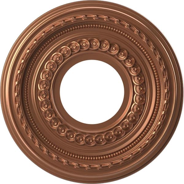 Ekena Millwork 10" OD x 3-1/2" ID x 3/4" P Cole Thermoformed PVC Ceiling Medallion (Fits Canopies up to 4-1/4"), Bright Coat Rose Gold