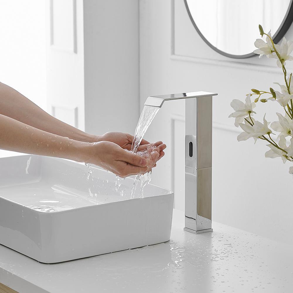 Polished Chrome Touchless Vessel Sink Faucet with Pop Up Drain