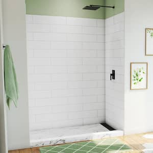 DreamStone 62 in. W x 84 in. H x 36 in. D 3-Piece Glue Up Modern Solid Alcove Shower Wall Surround in White