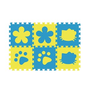 6 Tiles Children's foam floor mat Interlocking Carpet Tiles Play Mat Soft Rugs, 12 x 12 x 0.4 in. blue (6 sq. ft.)