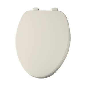 Elongated Enameled Wood Closed Front Toilet Seat in Biscuit Removes for Easy Cleaning