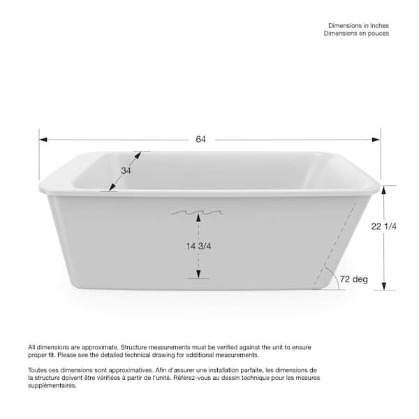 Lounge Acrylx 64 in. x 34 in. Freestanding Soaking Bathtub with Reversible Drain in White with Sterling Silver Skirt