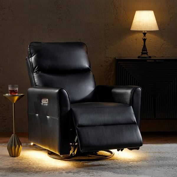 JAYDEN CREATION Louis Black Modern Faux Leather Swivel Power