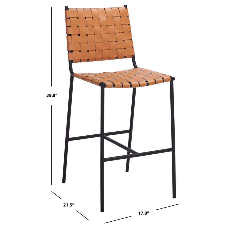 Cognac Leather and Black Metal Saddle Counter Stool