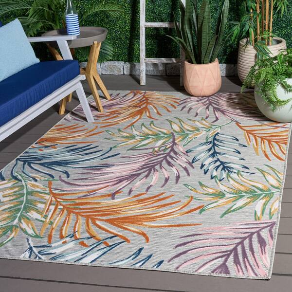 Cabana 4 x 6 Gray/Multi Leaf CBN458G Area Rug