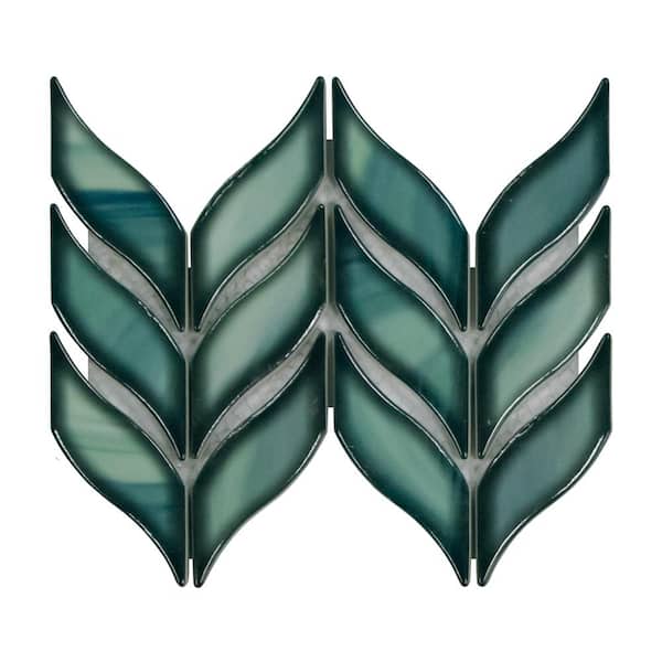 sunwings Glazed Green 6 in. x 6 in. Leaf Waterjet Recycled Glass Marble Looks Mosaic Tile (0.25 sq. ft./Case)