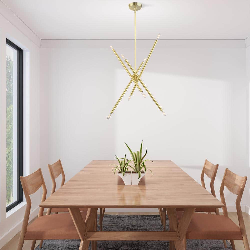 Soho Satin Brass 8-Light Linear Chandelier with Crystal Accents